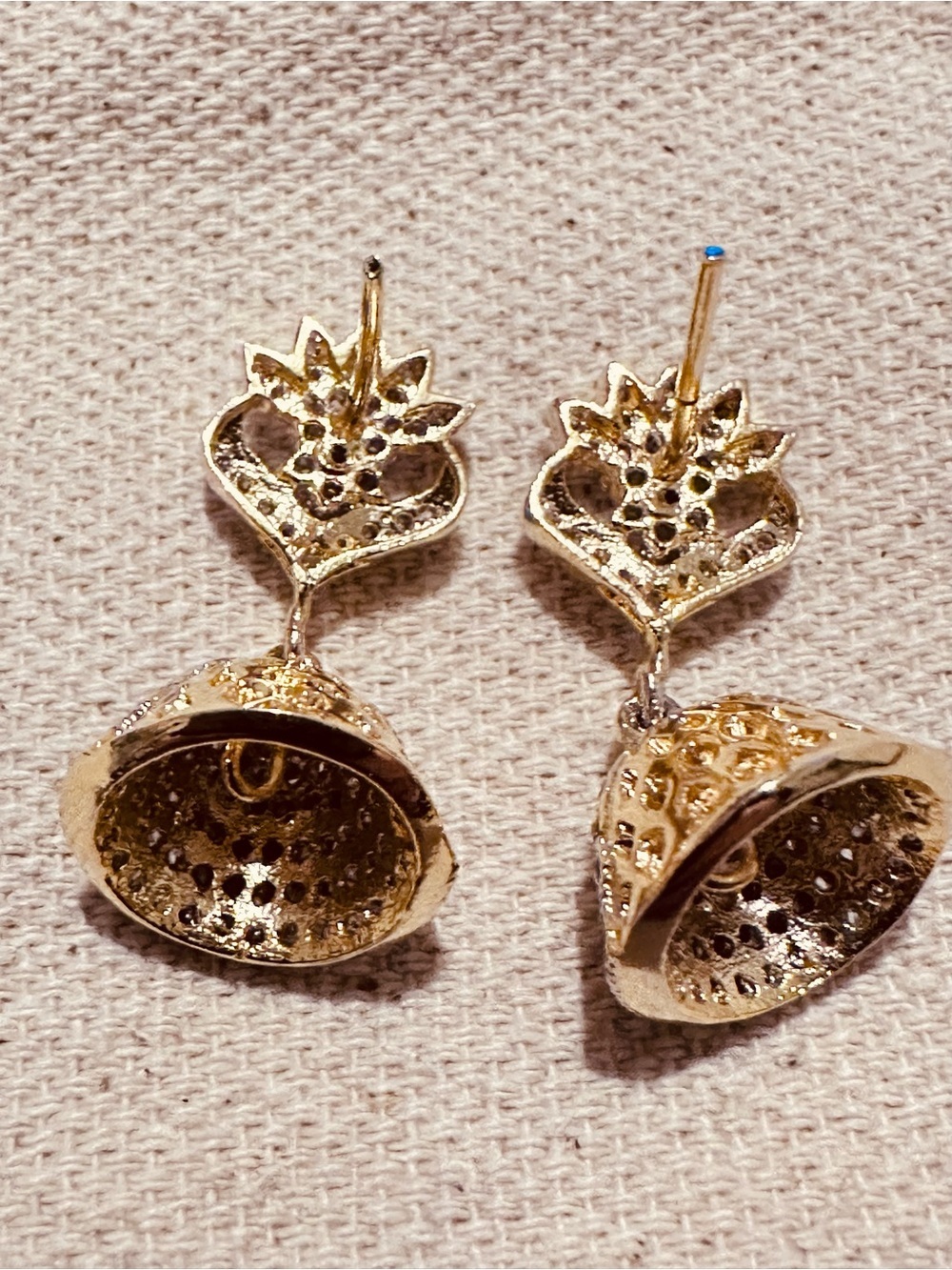 Jaipur | Earrings | Elegant Gold & Silver Jhumka Earrings with Clear Stones - Picture 3 of 4